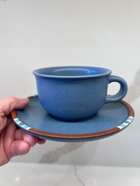 Dansk Mesa Sky Blue Teacup & Saucer Set Vintage 1990s Design Desert Southwest